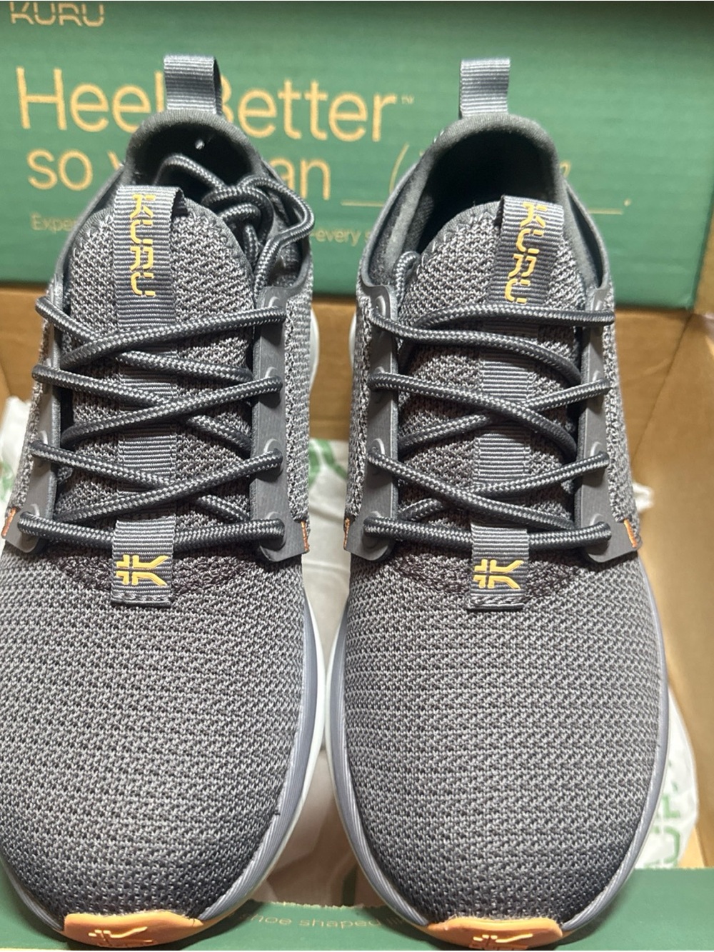 KURU atom  WP women’s Gray Knit Athletic Sneakers with Yellow Accents